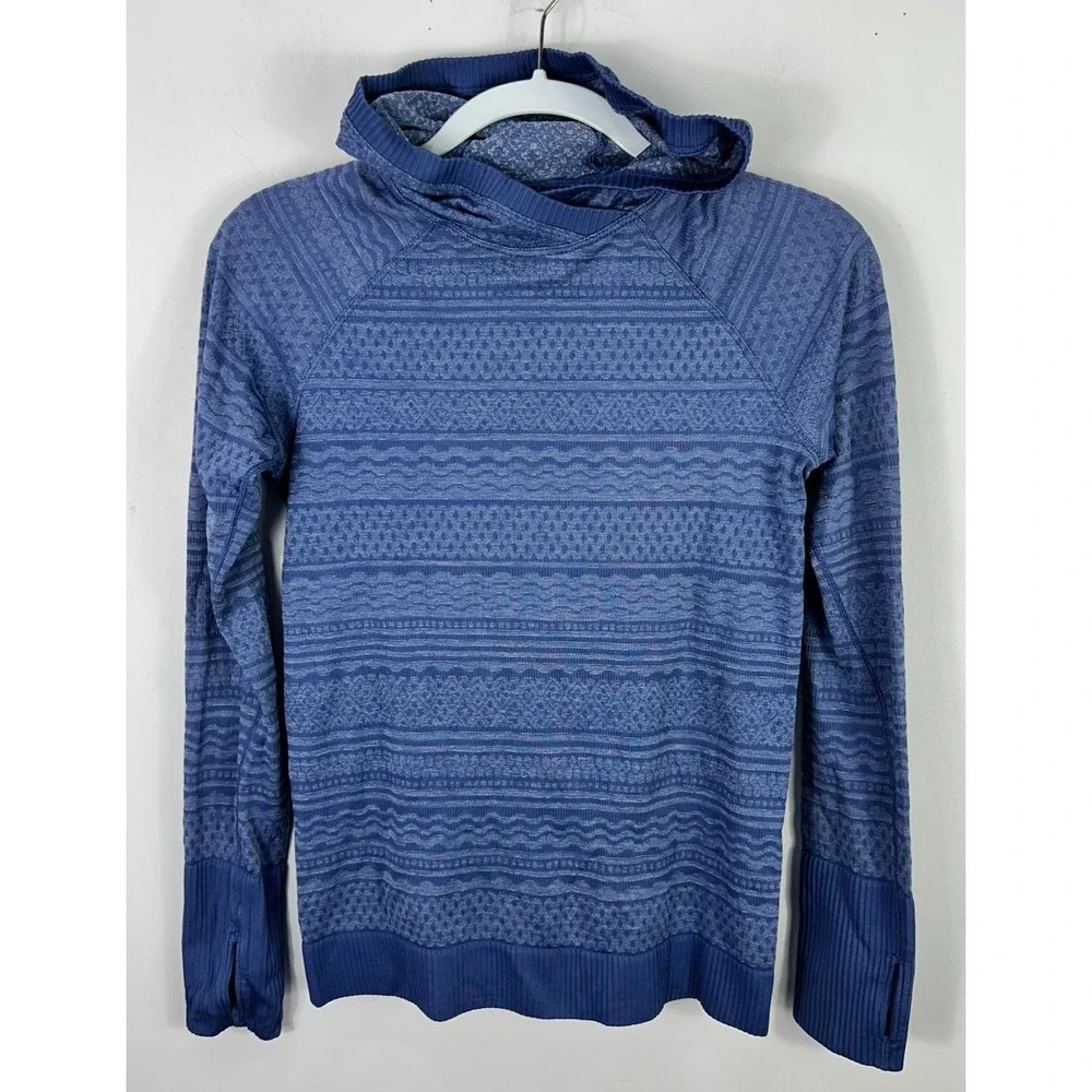 Lululemon Rest Less Hoodie‎ Pullover Women Size 2 Gatsby Blue Seamless Running